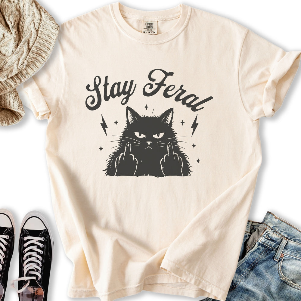 Stay Feral Black Cat Relaxed Tee