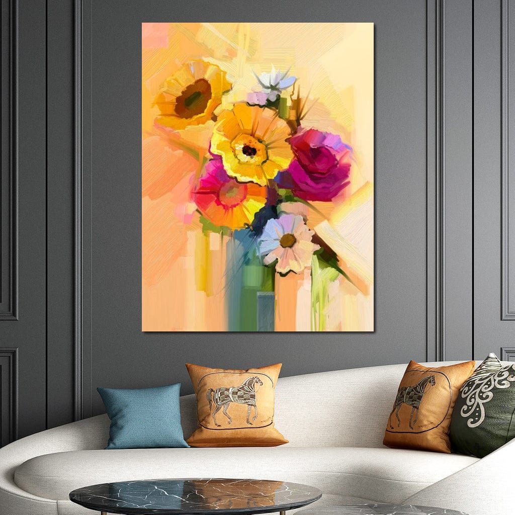 White Yellow & Red Flower Bouquet Canvas Wall Art