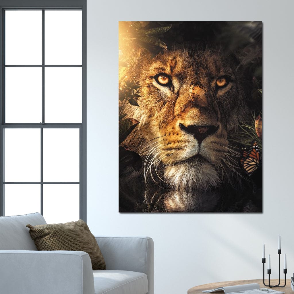 Lion Hiding Canvas Wall Art