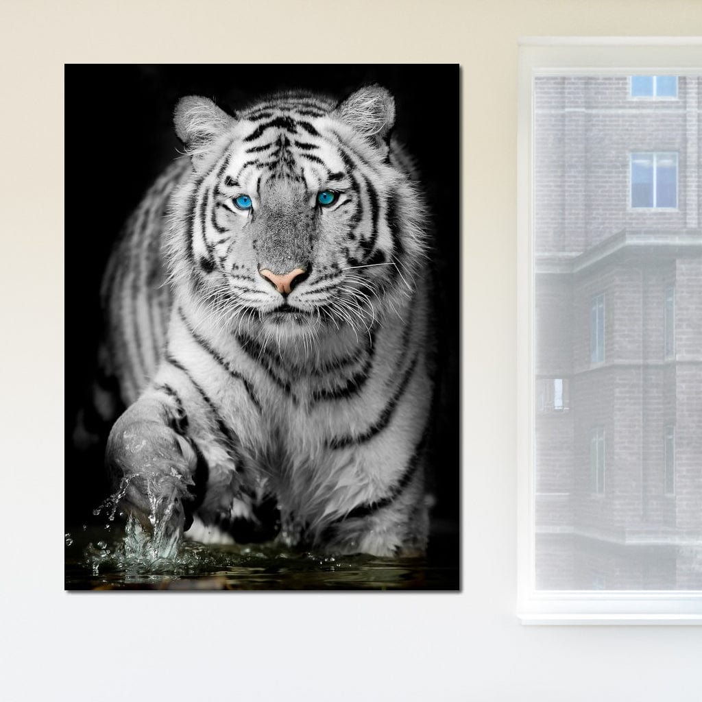 Blue Eyed Snow Tiger Canvas Wall Art