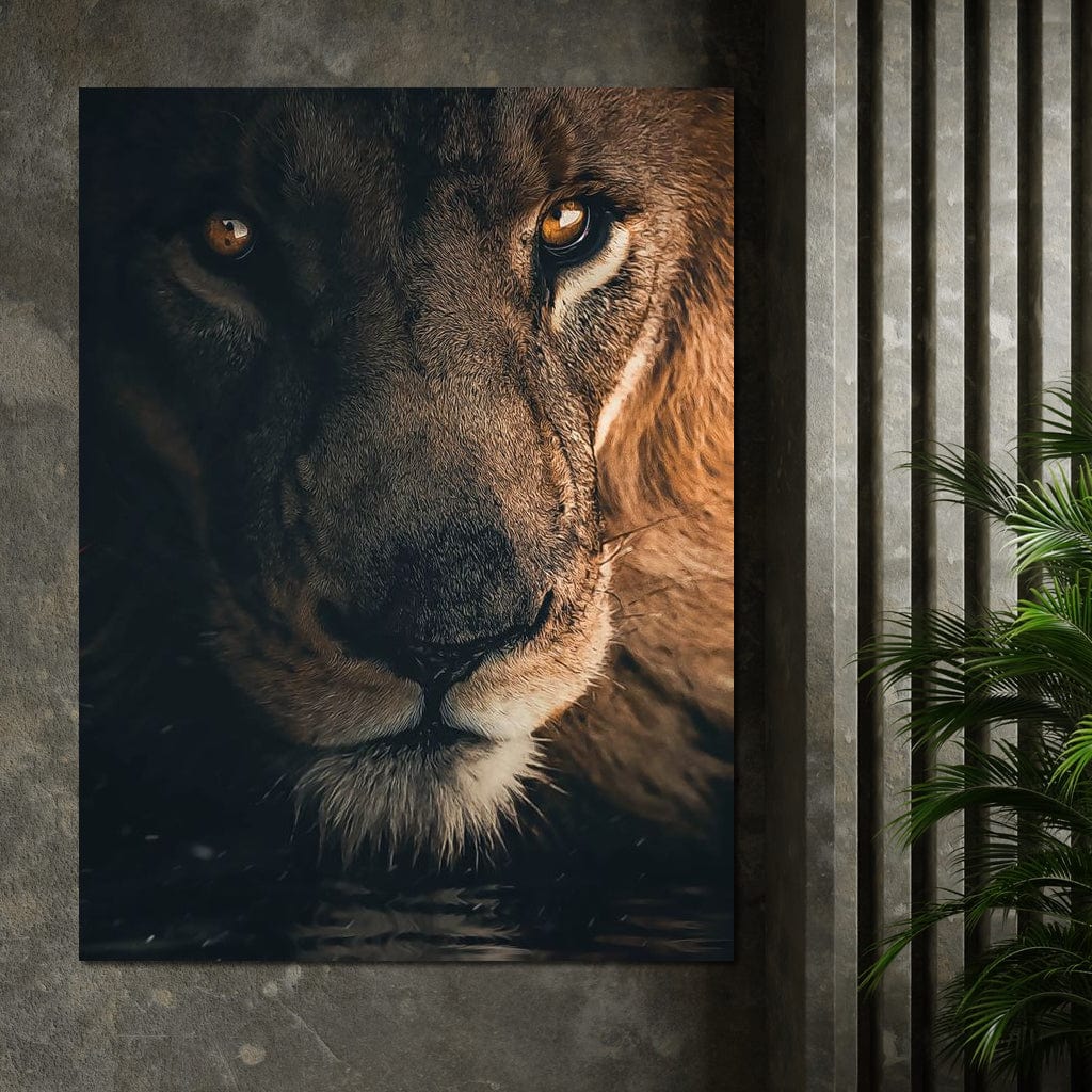 Lion Portrait Water Canvas Wall Art