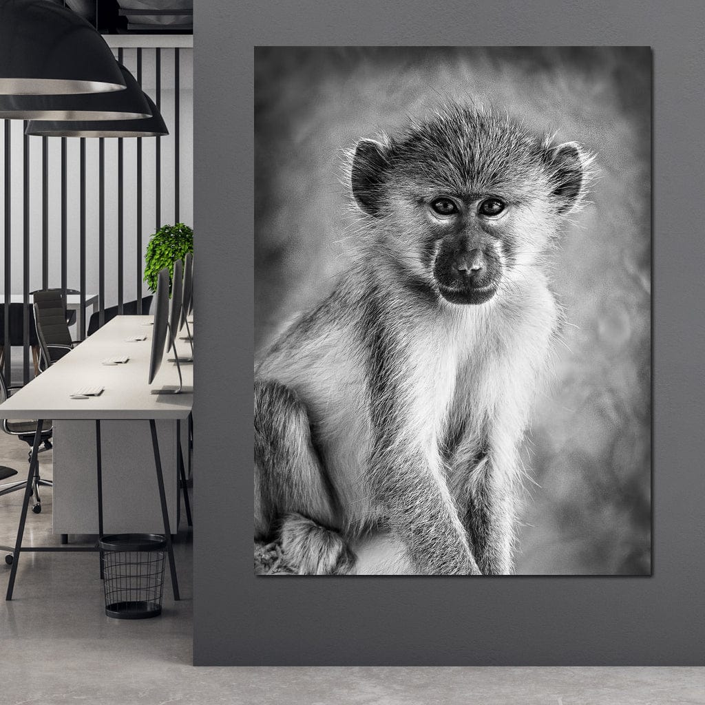 Monkey in Black & White Canvas Wall Art