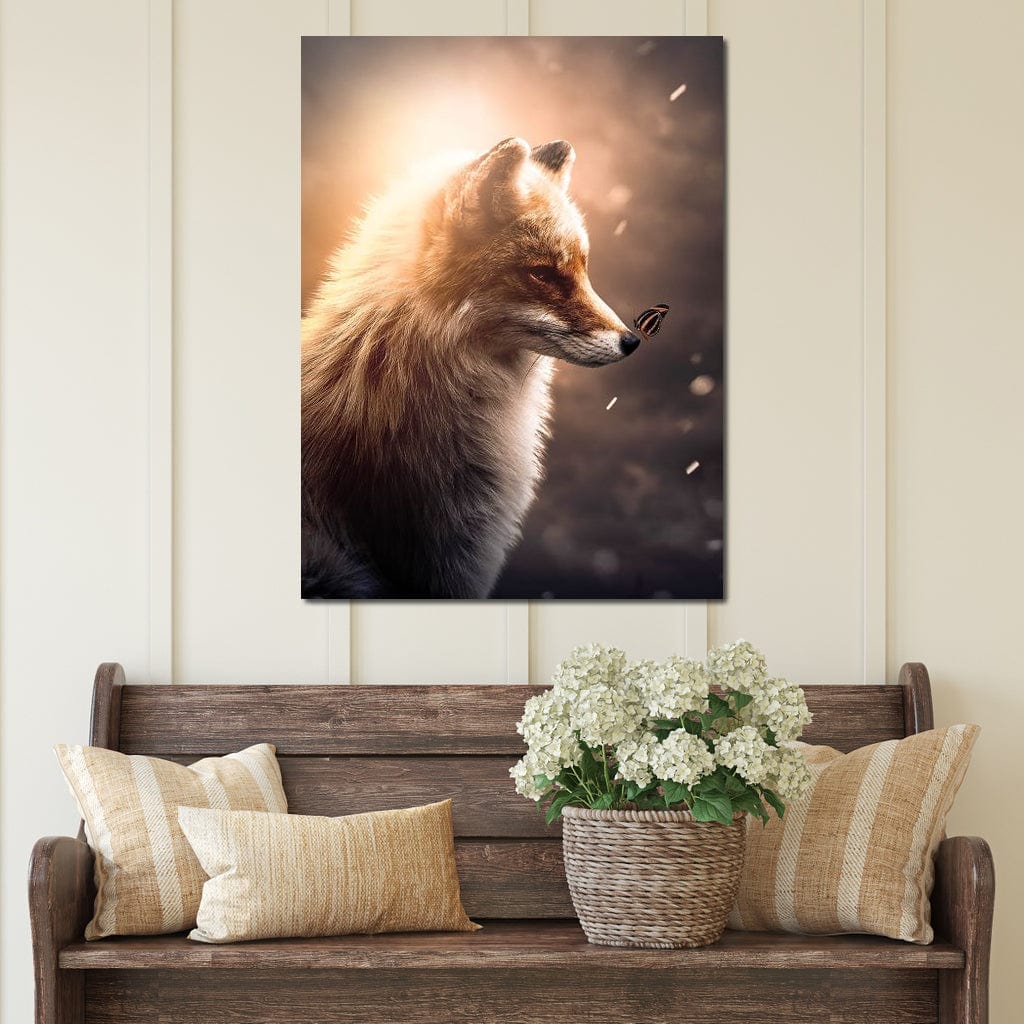 Fox Butterfly Glow Canvas Wall Art