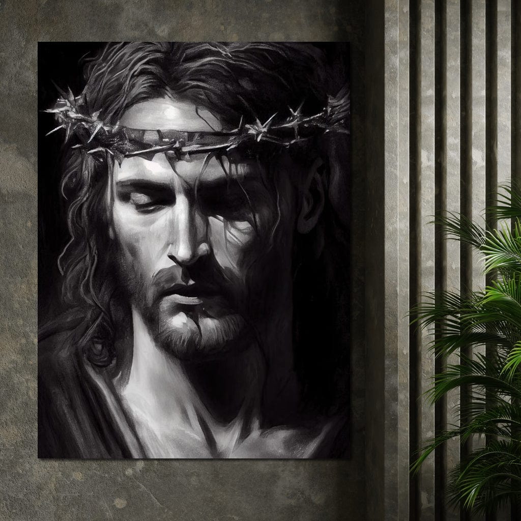 Black & White Jesus Portrait Canvas Wall Art
