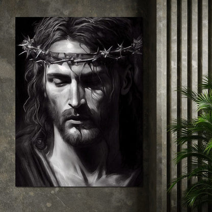 Black & White Jesus Portrait Canvas Wall Art