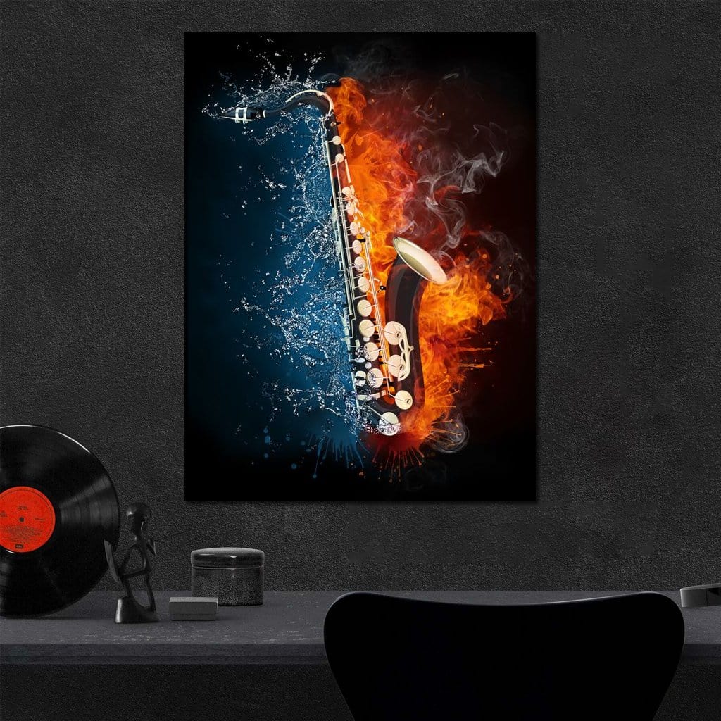 Fire & Water Saxophone Canvas Wall Art