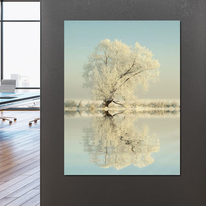 Winter Tree by the Lake Canvas Wall Art