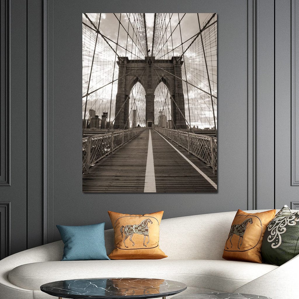Brooklyn Bridge in Black & White Canvas Wall Art