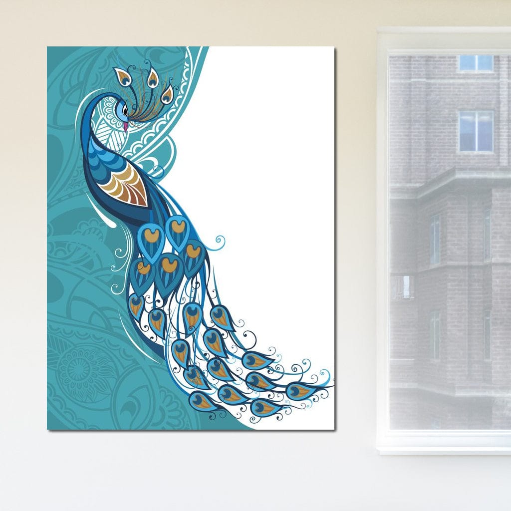 Peacock on Turquoise & White Background Canvas Wall Art