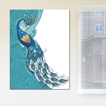 Peacock on Turquoise & White Background Canvas Wall Art
