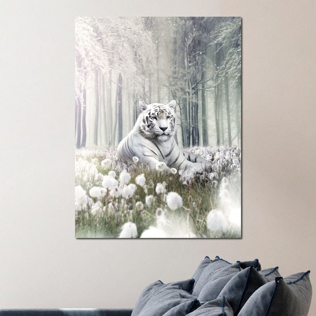 White Tiger Flowers Canvas Wall Art
