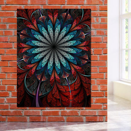 Red Shade Fractal Flower Canvas Wall Art