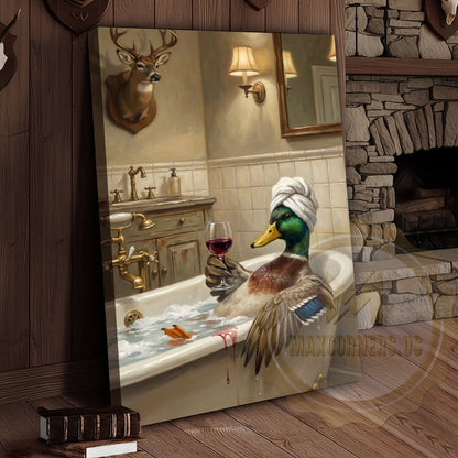 Whimsical Duck Spa Canvas Art - Vintage Tile Bathroom Print
