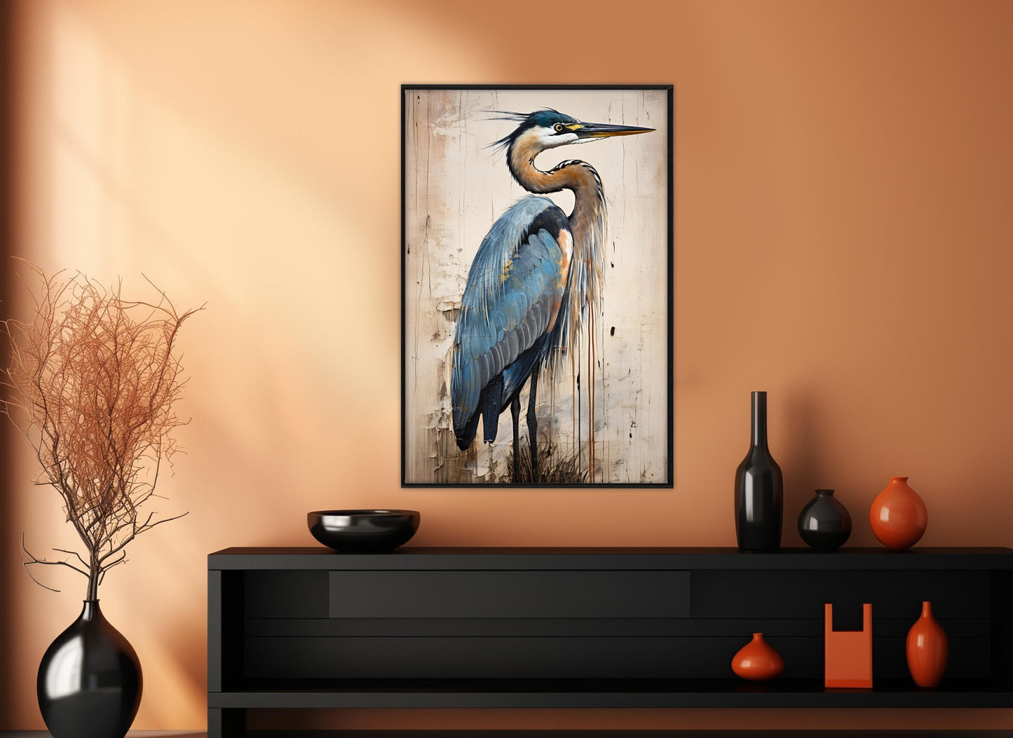 Heron Canvas Print – Large Gentle Tones Abstract Birds Wall Art, Ready to Hang
