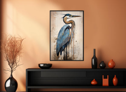 Heron Canvas Print – Large Gentle Tones Abstract Birds Wall Art, Ready to Hang