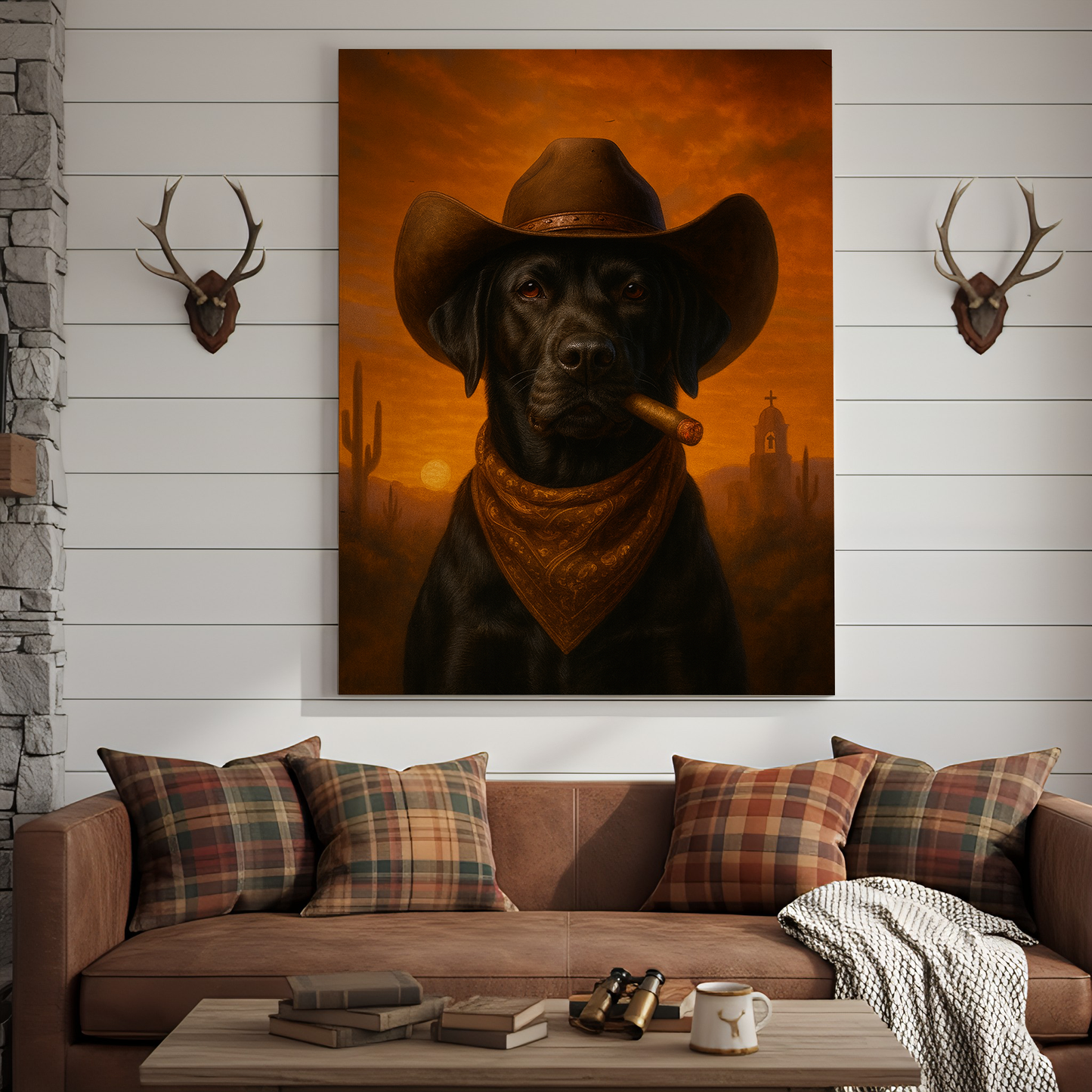 Dog Cowboy Sunset 3D Wrapped Canvas Wall Art