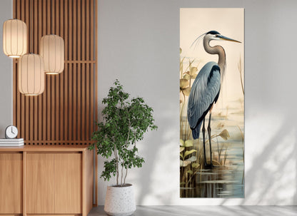 Heron Canvas Print – Vertical Soft Tones Bird Wall Art | Framed & Ready to Hang