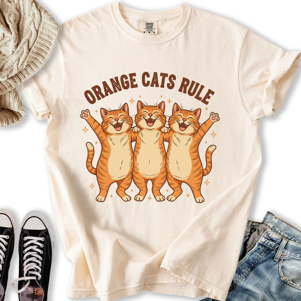 Orange Cats Rule Relaxed Tee