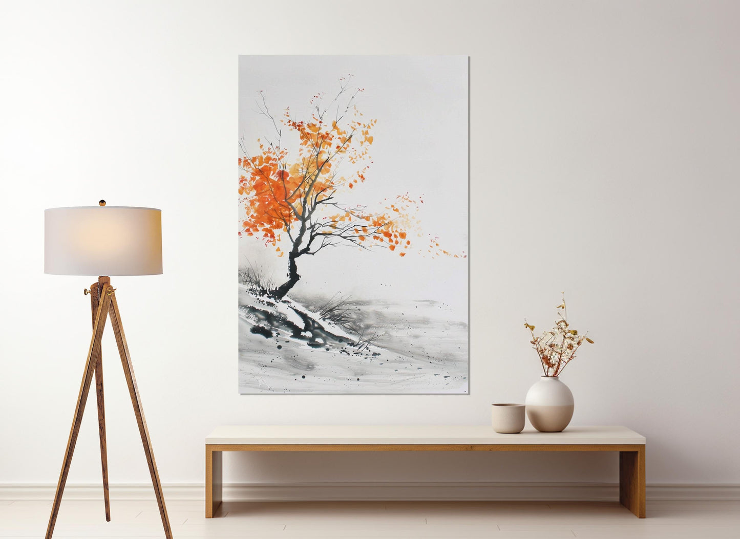 Minimalist Autumn Tree Canvas – Japanese Wall Decor | Framed Gallery Wrapped Print