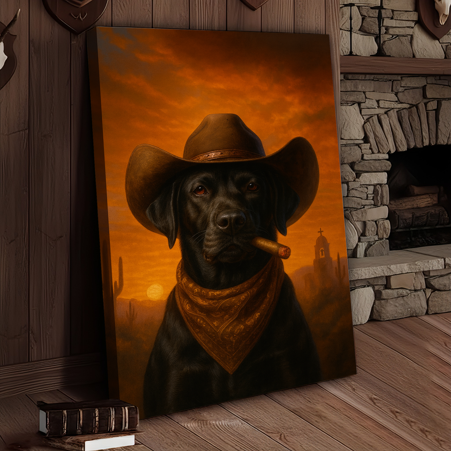 Dog Cowboy Sunset 3D Wrapped Canvas Wall Art