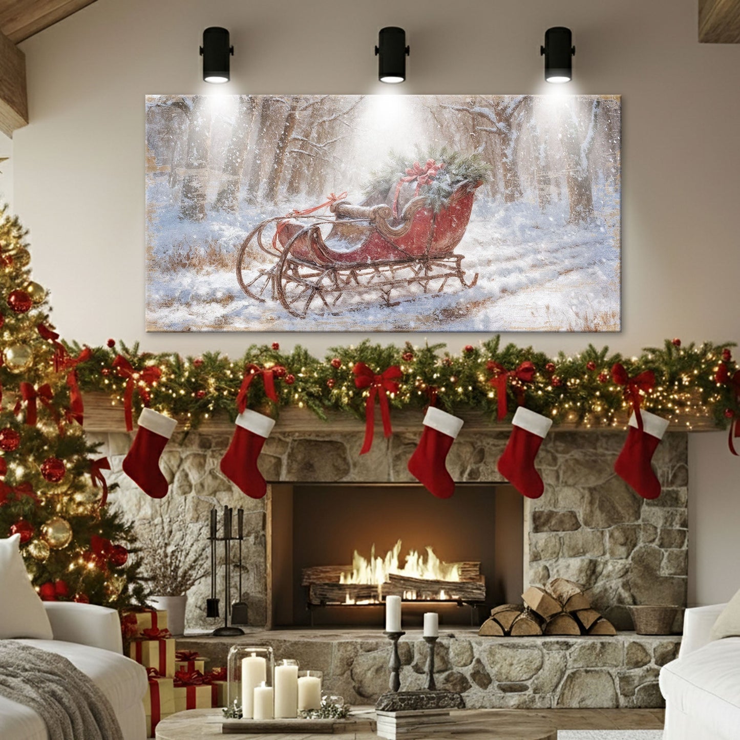 Vintage Red Sleigh Christmas Wall Art