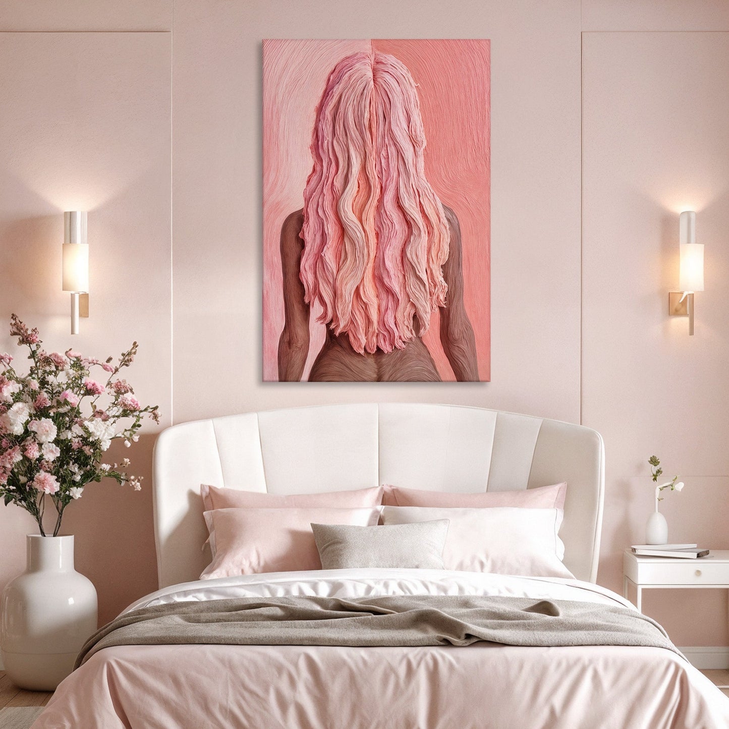 Pink Woman in Coral Abstract Wall Art