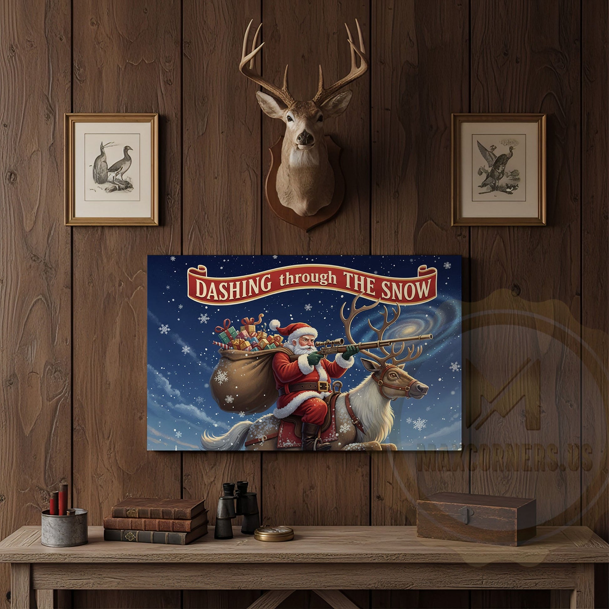 Santa Riding Reindeer Dashing Through the Snow Wrapped Canvas