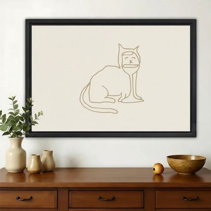 Sitting Cat Minimalist Line Art Print- Modern Pet Wall Decor Bedroom Cat Lover Art Canvas Wall Art