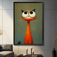 Orange Big-Eye Cat Quirky Impasto Canvas Wall Art