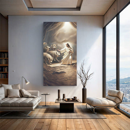 Jesus Protects The Lamb From Wolves Faith Wall Art VII