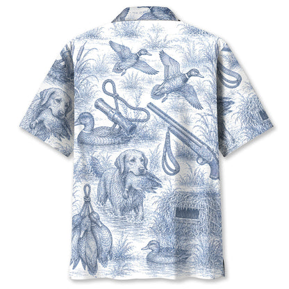 Blue and White Duck Hunting Hawaiian shirt