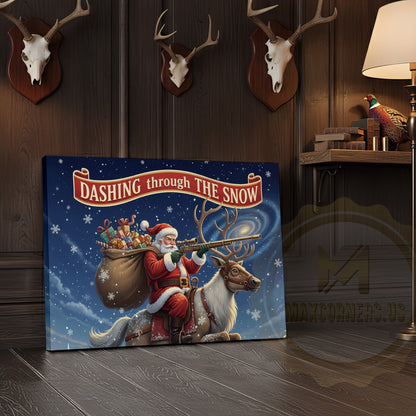 Santa Riding Reindeer Dashing Through the Snow Wrapped Canvas