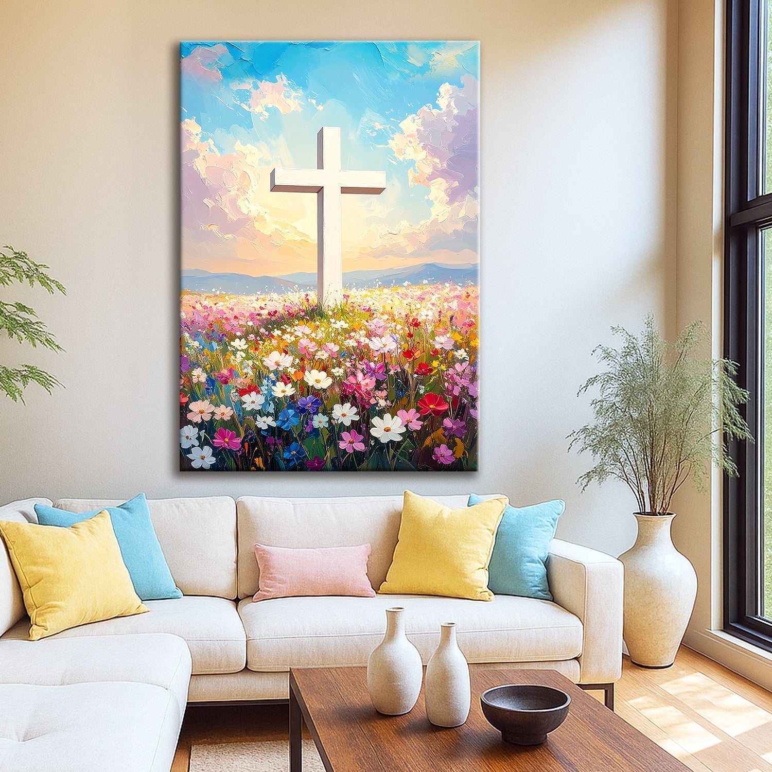 Cross Floral Field Faith Wall Art