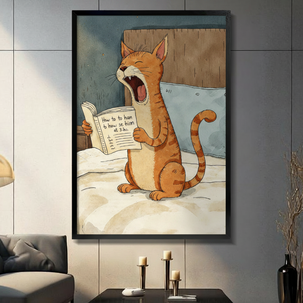 Funny Cat Yelling Watercolor Canvas Art Wall Art