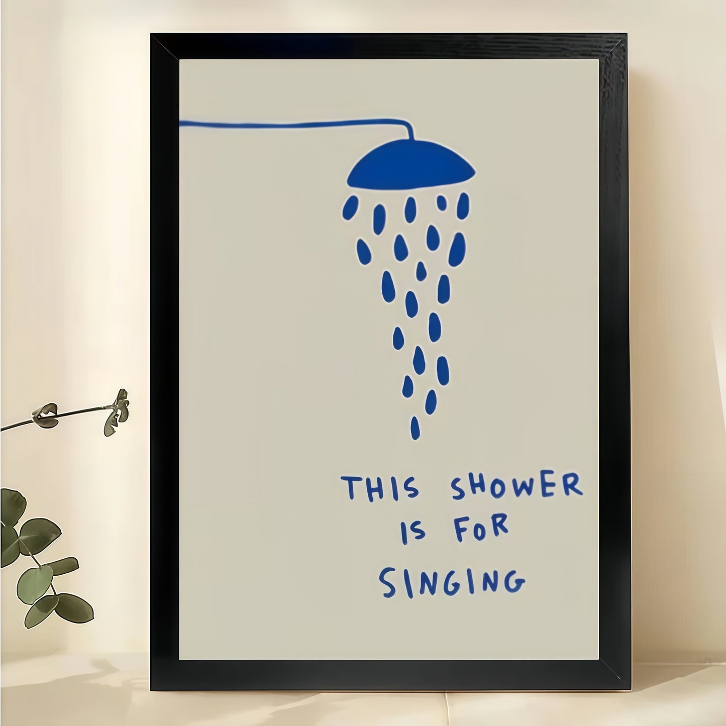 This Shower Is For Singing Wall Art – Minimalist Bathroom Quote Canvas Print on Natural Wood Frame