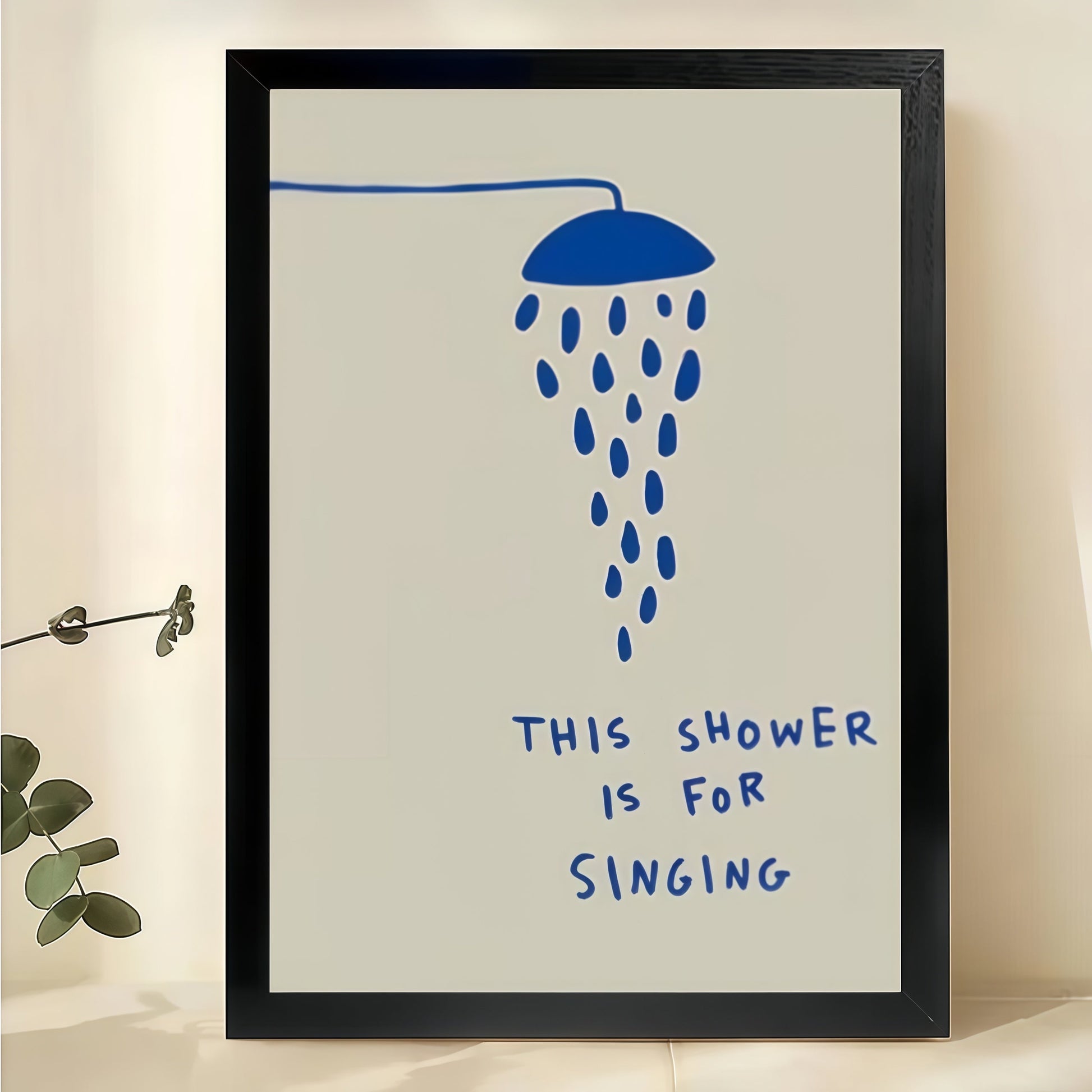 This Shower Is For Singing Wall Art – Minimalist Bathroom Quote Canvas Print on Natural Wood Frame