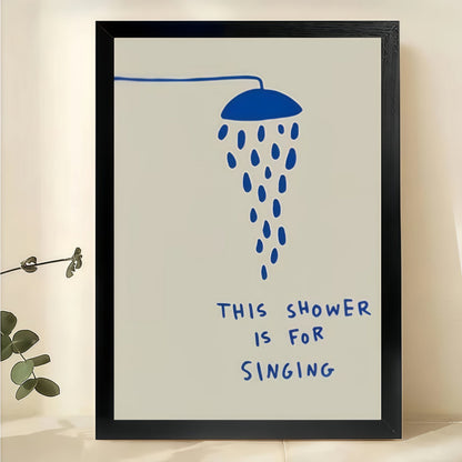 This Shower Is For Singing Wall Art – Minimalist Bathroom Quote Canvas Print on Natural Wood Frame