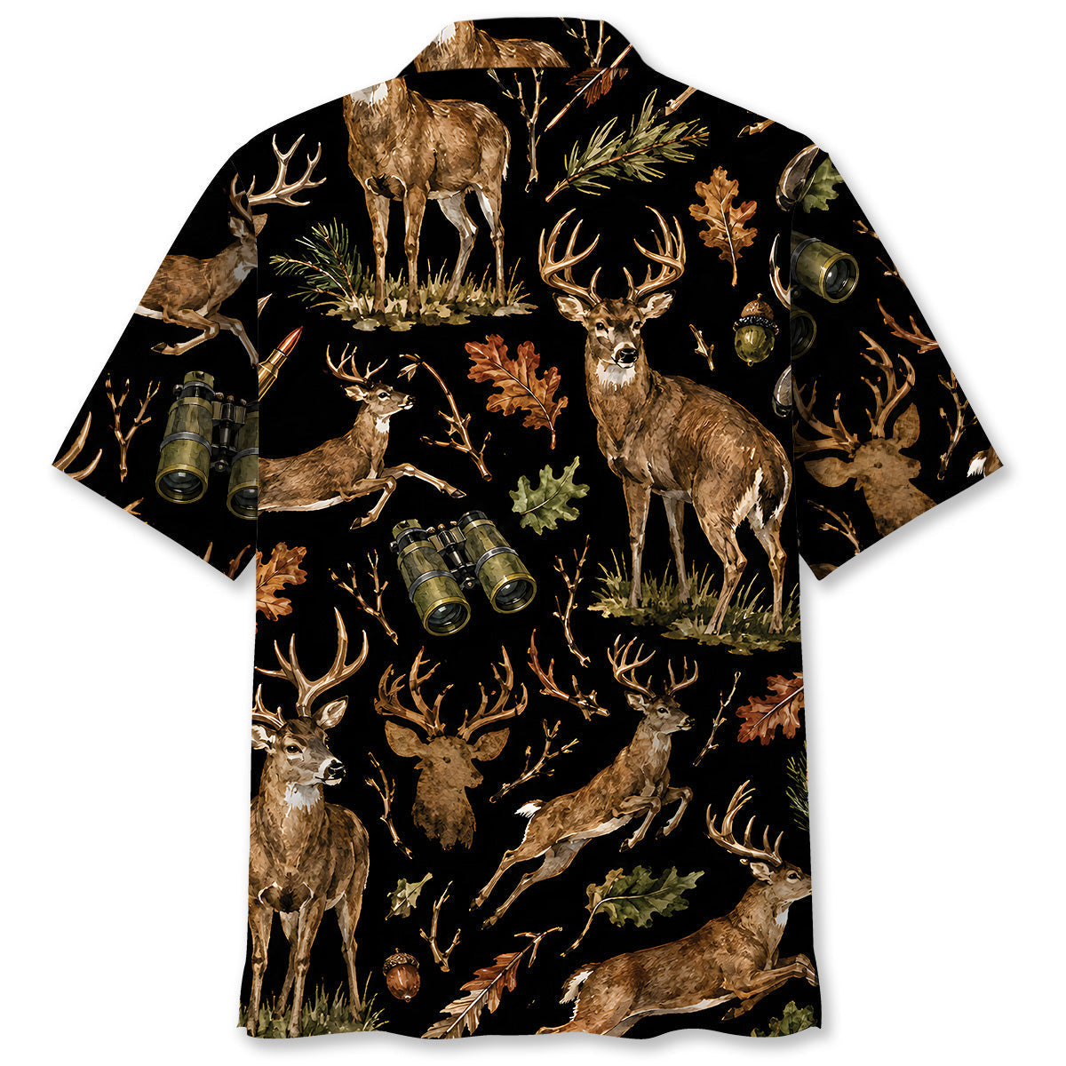 Deer Hunting Retro Black Hawaiian Shirt