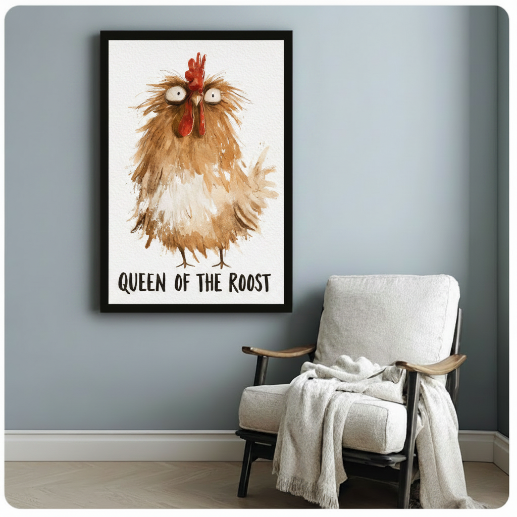 Queen of the Roost Funny Chicken Canvas Art Wall Art