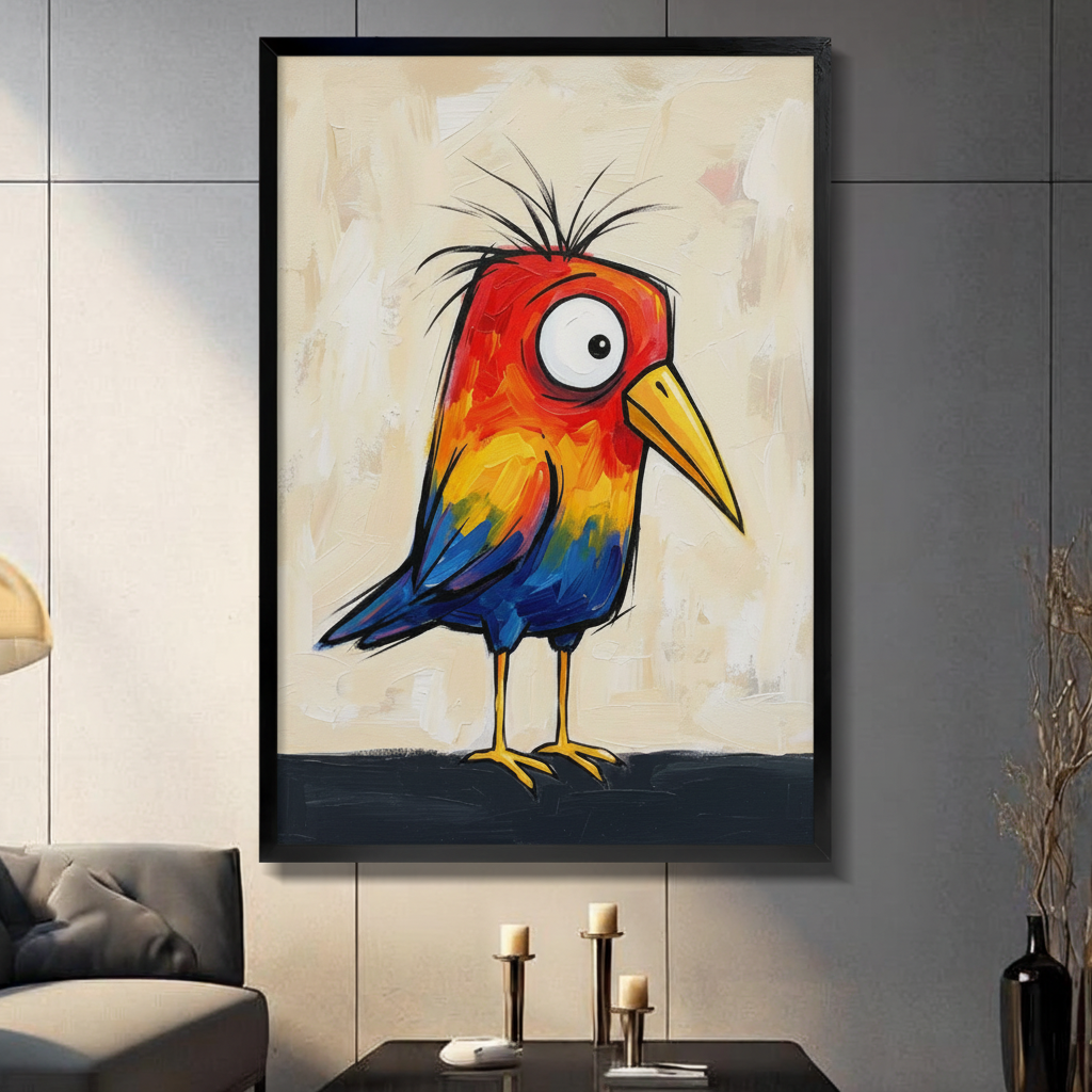 Colorful Crazy Bird Expressionist Canvas Wall Art