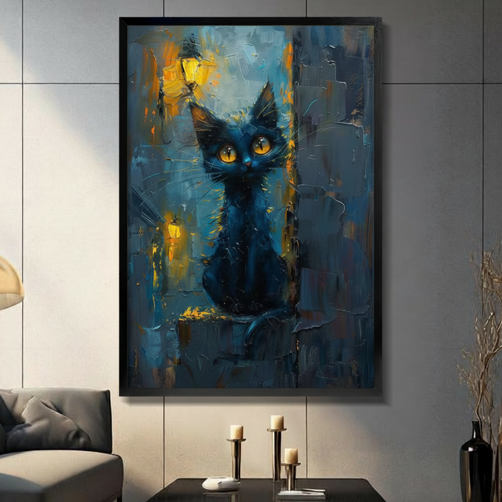 Impressionist Black Cat Night Canvas Art Wall Art