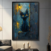 Impressionist Black Cat Night Canvas Art Wall Art