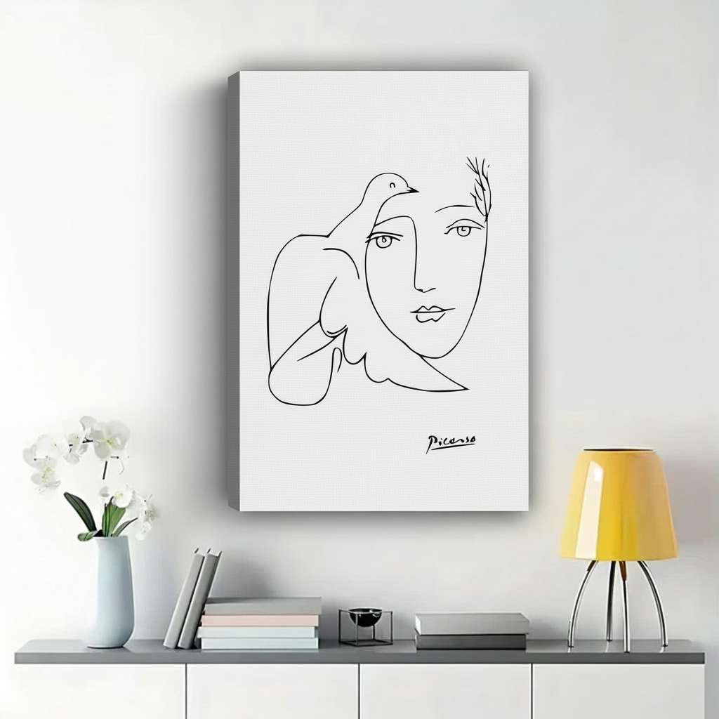 Peace Dove Line Art Print – Picasso Style Minimalist Canvas Wall Decor
