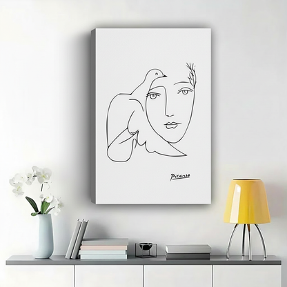 Peace Dove Line Art Print – Picasso Style Minimalist Canvas Wall Decor