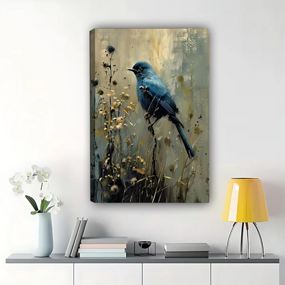 Blue Bird Watercolor Wall Art - Wildflower Nature Print