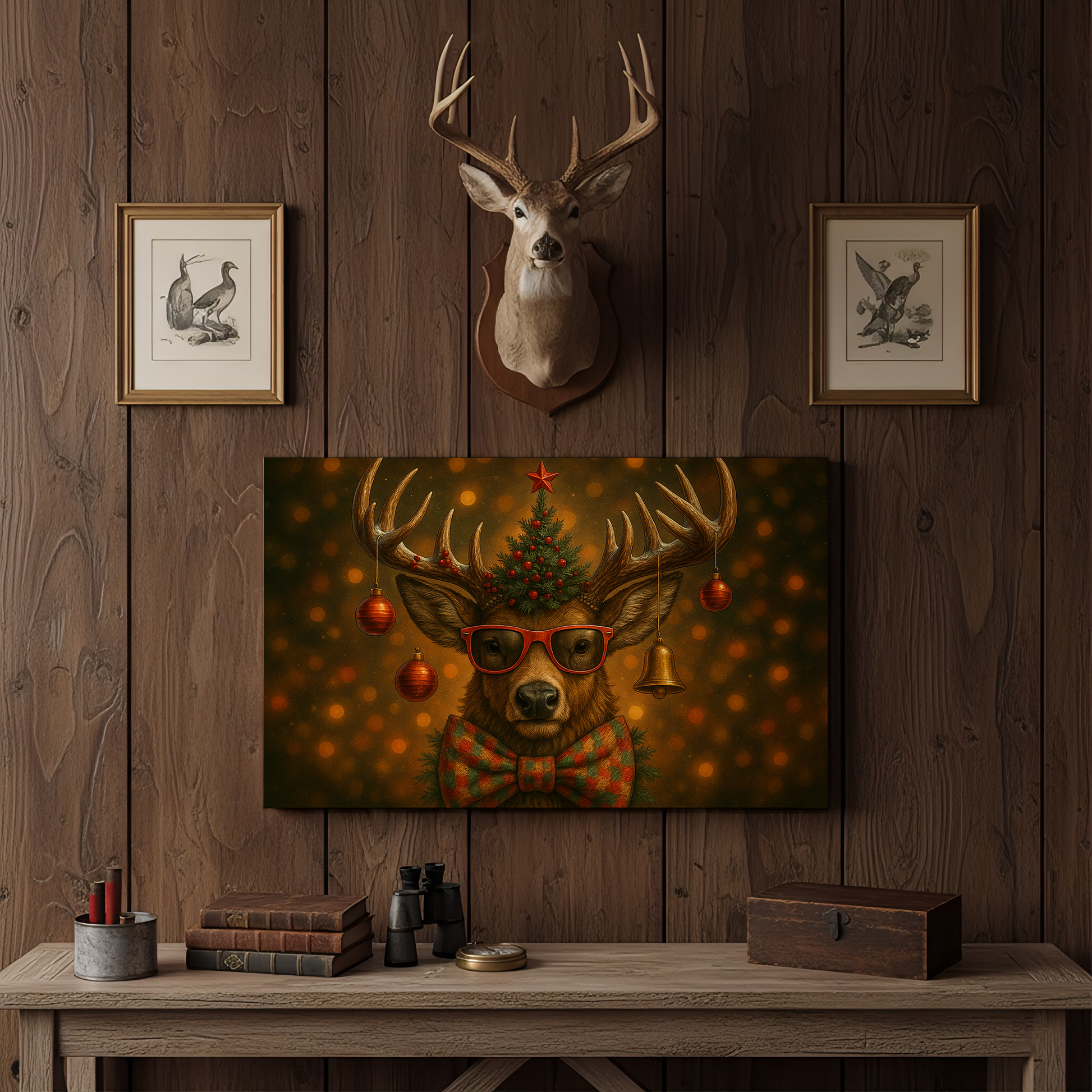 Deer Christmas Party 3D Wrapped Canvas Wall Art