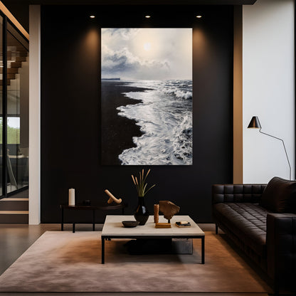Black & White Waves Abstract Wall Art