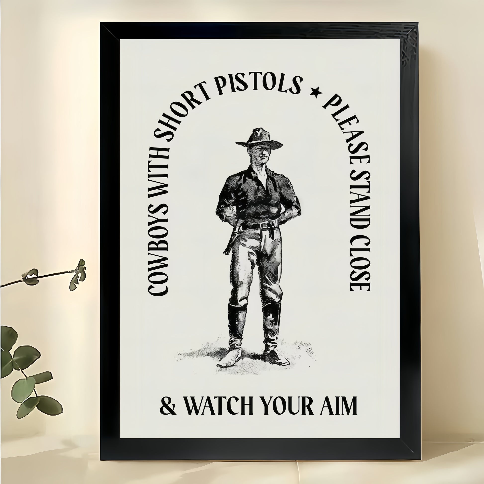 Watch Your Aim Retro Cowboy Humorous Wall Art Western Themed Bathroom & Man Cave Decor