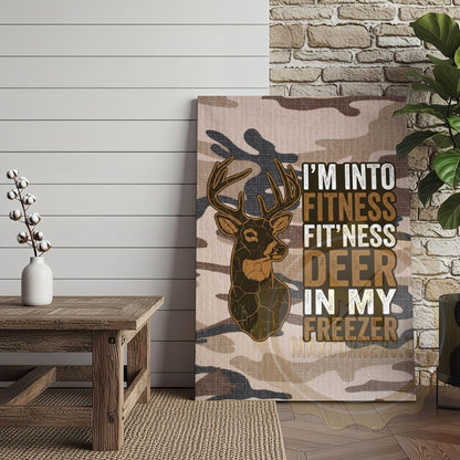 Camouflage Hunting Canvas Art - Funny Deer Fitness Quote Print