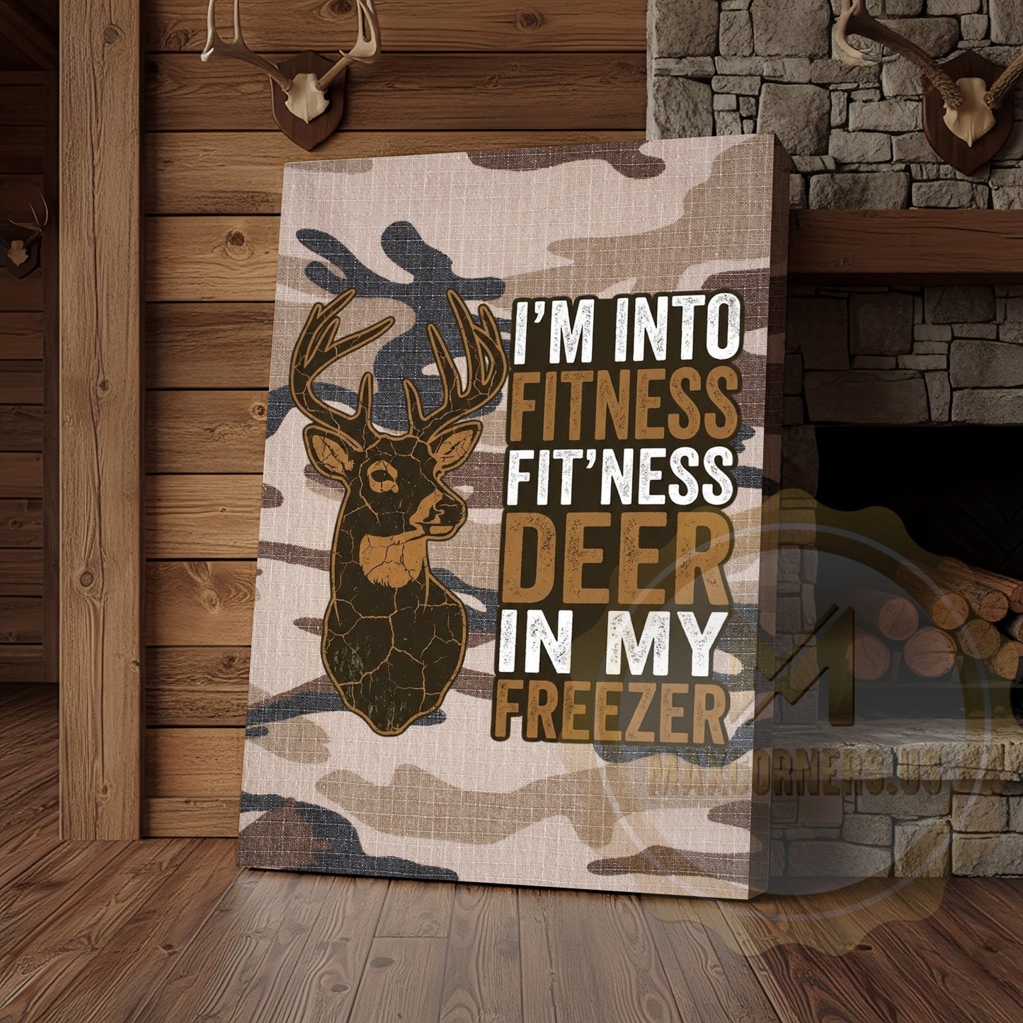 Camouflage Hunting Canvas Art - Funny Deer Fitness Quote Print